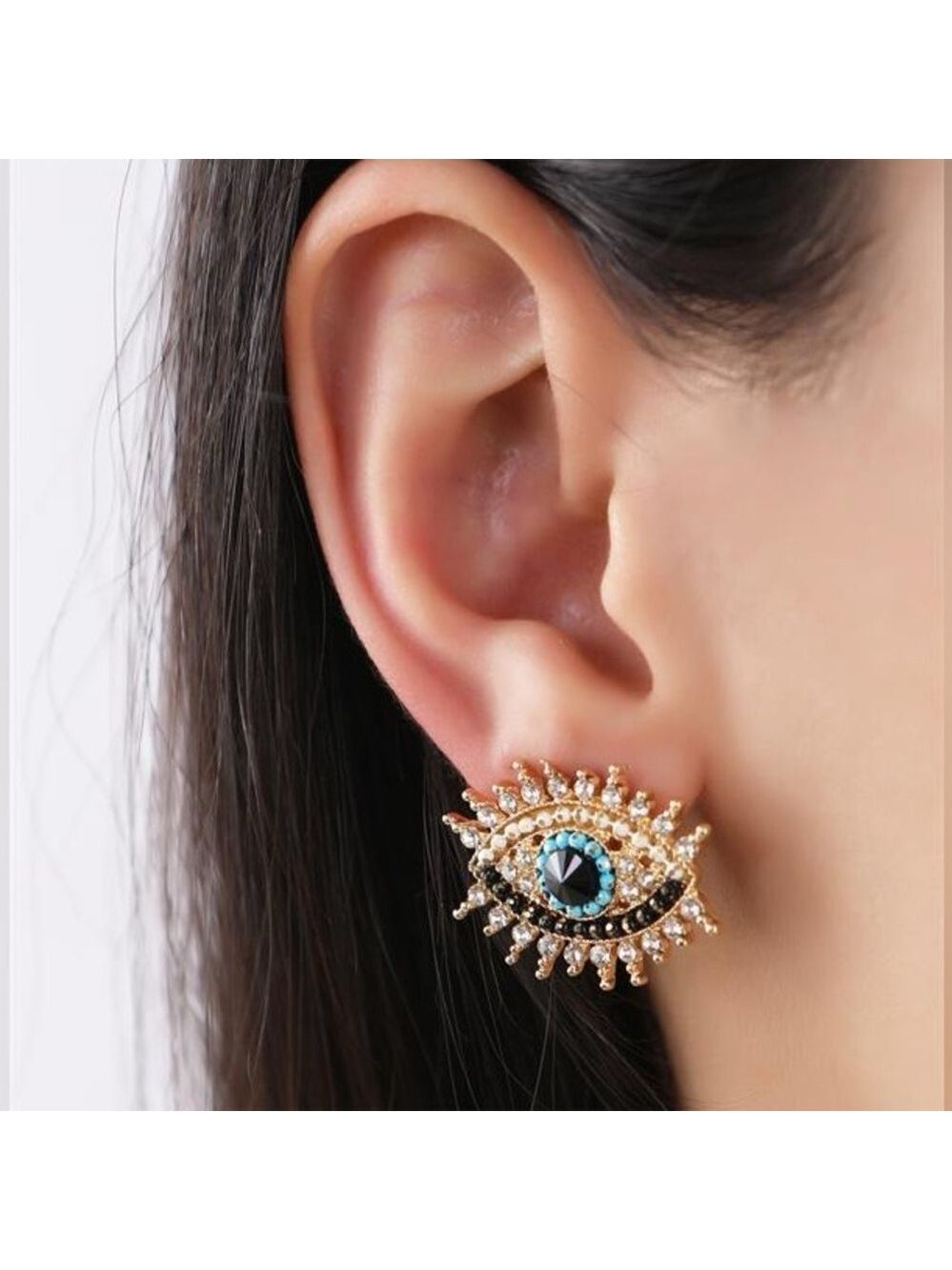 Elegant Gold and Blue Evil Eye clip on Earrings